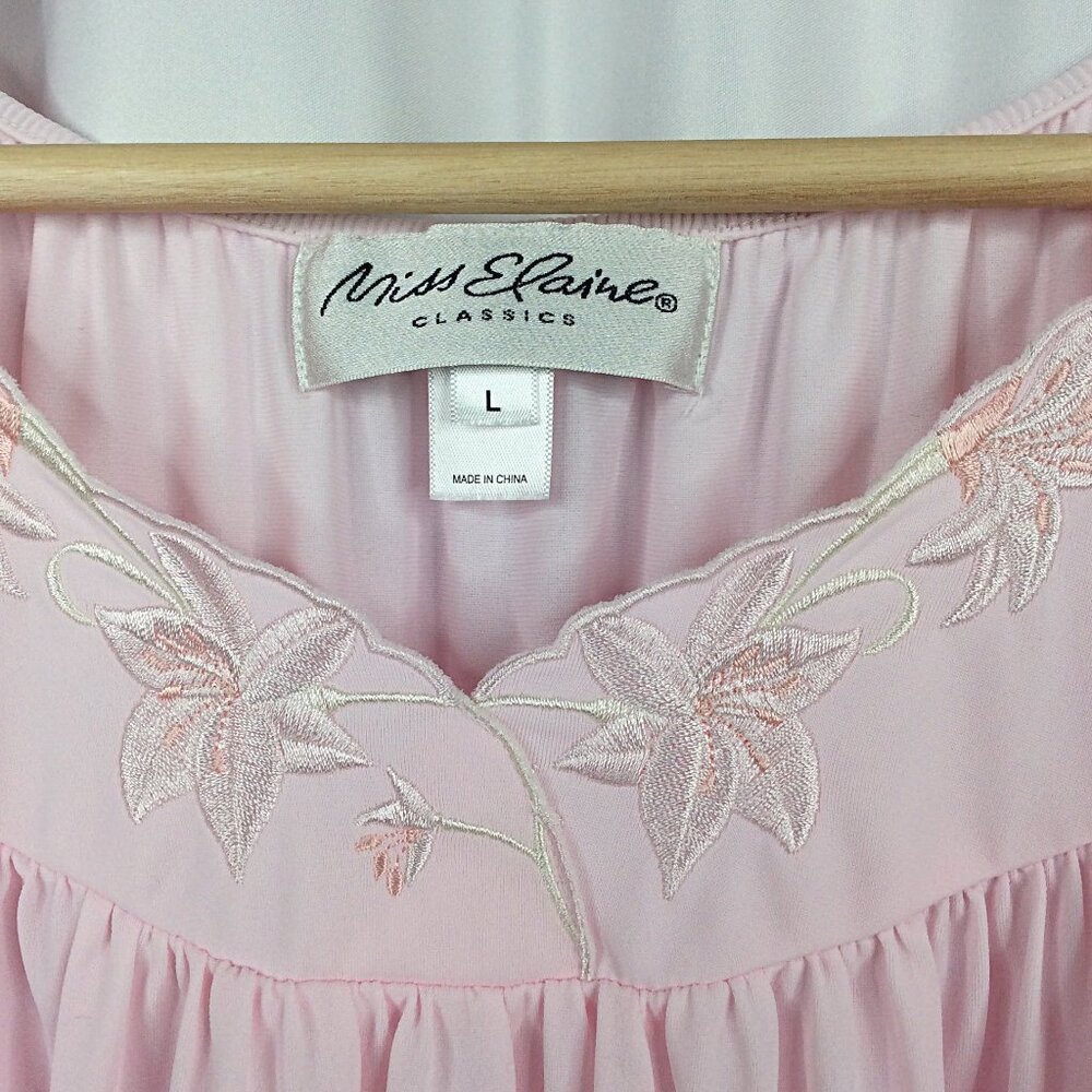 NWT‎ w/defect Miss Elaine Long Nightgown Large Nylon Pink Floral Embroidered - Picture 6 of 8
